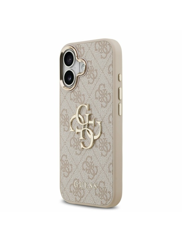 Guess Guess PU Leather 4G Metal Logo Gold Frame Hátlap iPhone 17-hez Pink