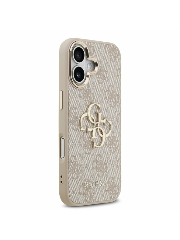 Guess Guess PU Leather 4G Metal Logo Gold Frame Hátlap iPhone 17-hez Pink