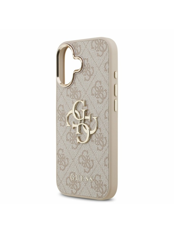 Guess Guess PU Leather 4G Metal Logo Gold Frame Hátlap iPhone 17-hez Pink