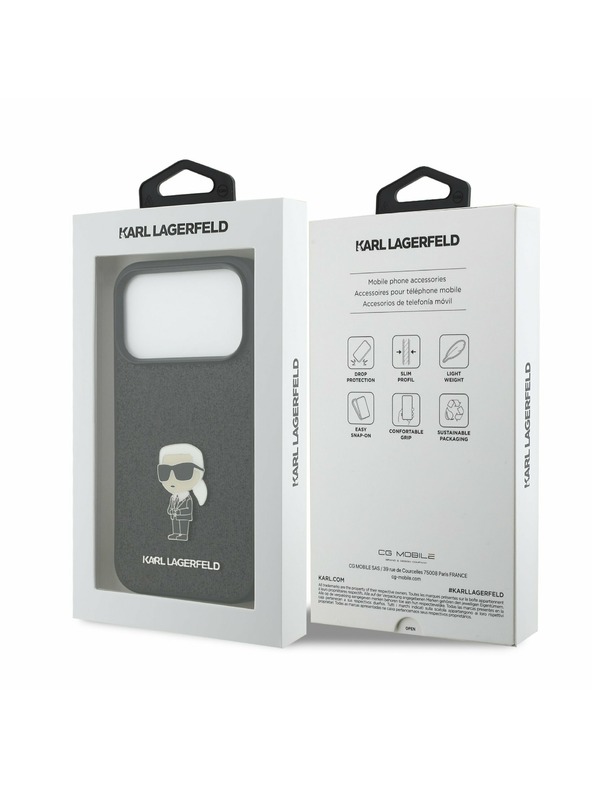 Karl Lagerfeld Karl Lagerfeld Fixed Glitter Metal Ikonik Hátlap iPhone 17 Pro-hoz Black