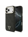 Guess Guess PU Leather 4G Strass Triangle Logo Gold Frame MagSafe Hátlap iPhone 17 Pro Max-hoz Black