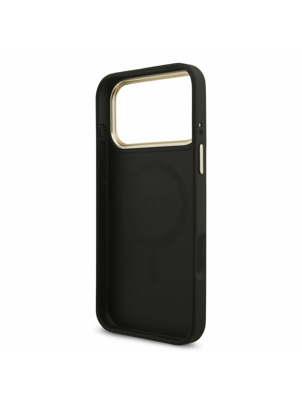 Guess Guess PU Leather 4G Strass Triangle Logo Gold Frame MagSafe Hátlap iPhone 17 Pro Max-hoz Black