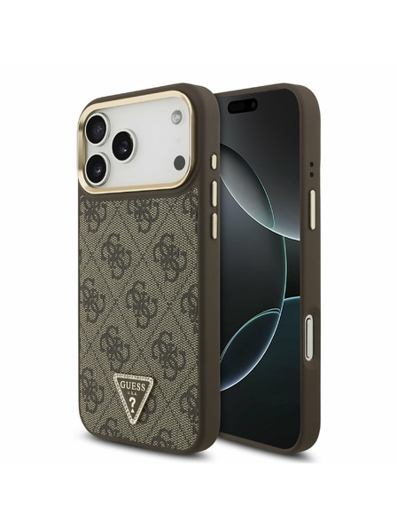 Guess Guess PU Leather 4G Strass Triangle Logo Gold Frame MagSafe Hátlap iPhone 17 Pro Max-hoz Brown