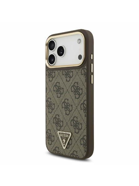 Guess Guess PU Leather 4G Strass Triangle Logo Gold Frame MagSafe Hátlap iPhone 17 Pro Max-hoz Brown