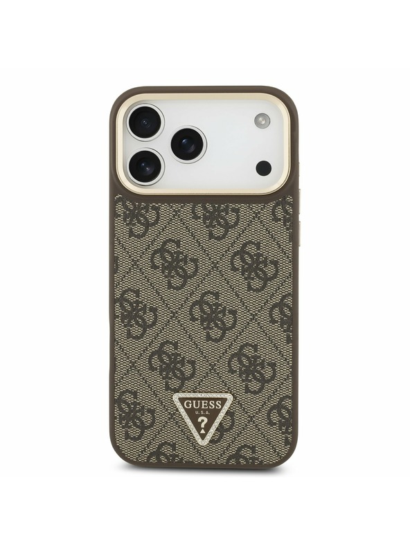 Guess Guess PU Leather 4G Strass Triangle Logo Gold Frame MagSafe Hátlap iPhone 17 Pro Max-hoz Brown