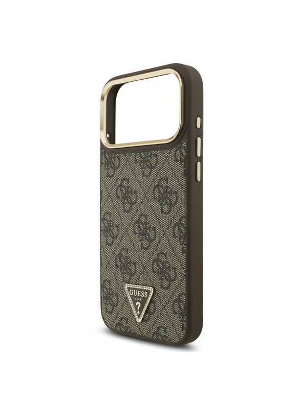 Guess Guess PU Leather 4G Strass Triangle Logo Gold Frame MagSafe Hátlap iPhone 17 Pro Max-hoz Brown