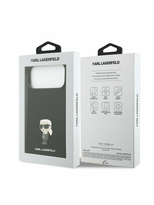 Karl Lagerfeld Karl Lagerfeld Liquid Silicone Metal Ikonik Hátlap iPhone 17 Pro Max-hoz Black