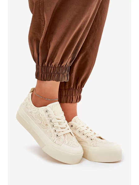 BIG STAR SHOES Női csipkés tornacipő Big Star – bézs