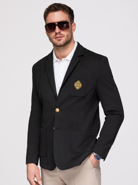 Ombre Clothing Férfi klasszikus slim fit szabású blazer arany gombokkal és Heritage emblémával - fekete V2 OM-BLZB-0166 Ombre Clothing