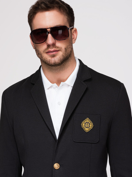 Ombre Clothing Férfi klasszikus slim fit szabású blazer arany gombokkal és Heritage emblémával - fekete V2 OM-BLZB-0166 Ombre Clothing