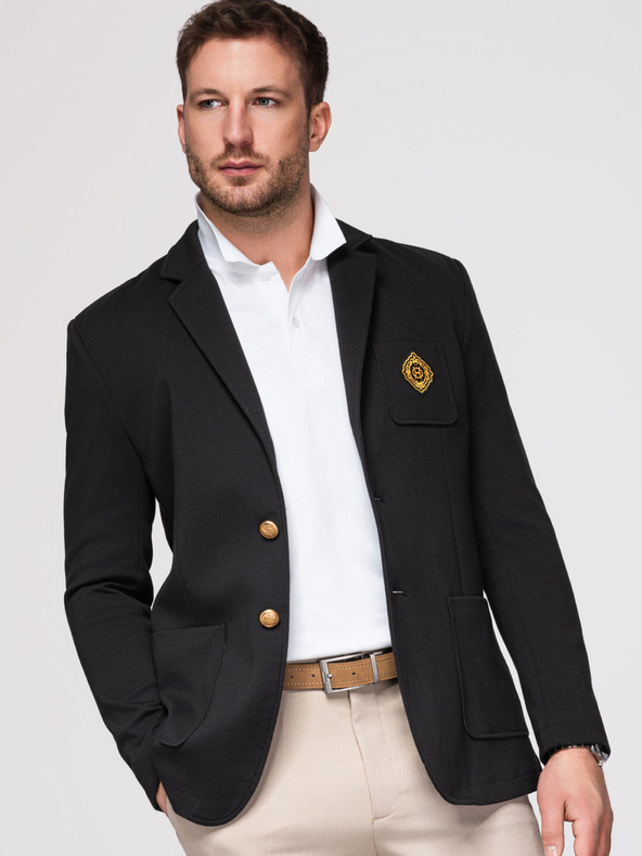 Ombre Clothing Férfi klasszikus slim fit szabású blazer arany gombokkal és Heritage emblémával - fekete V2 OM-BLZB-0166 Ombre Clothing