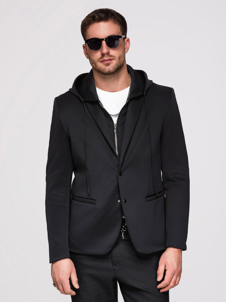 Ombre Clothing Férfi kapucnis dzseki sárkány applikációval a háton - fekete V1 OM-BLZB-0165 Ombre Clothing