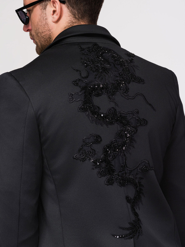 Ombre Clothing Férfi kapucnis dzseki sárkány applikációval a háton - fekete V1 OM-BLZB-0165 Ombre Clothing