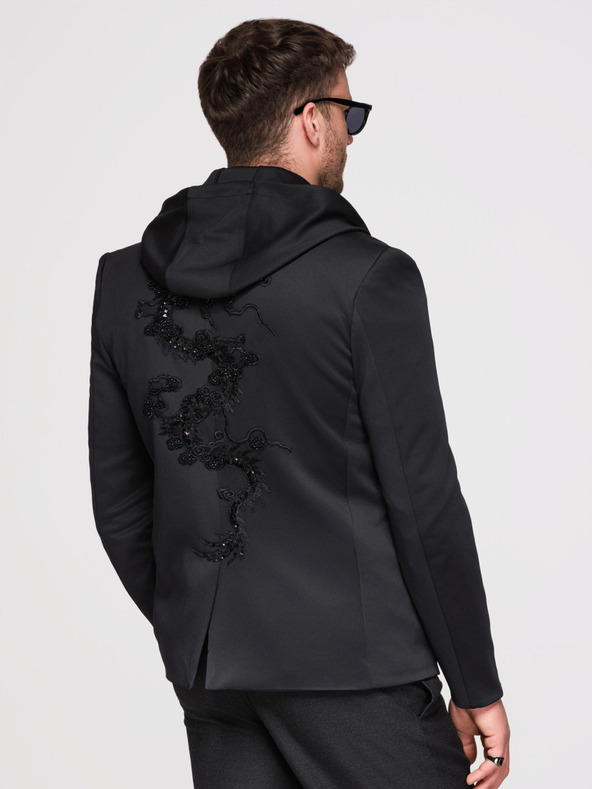 Ombre Clothing Férfi kapucnis dzseki sárkány applikációval a háton - fekete V1 OM-BLZB-0165 Ombre Clothing