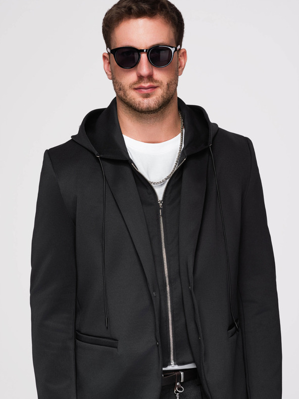 Ombre Clothing Férfi kapucnis dzseki sárkány applikációval a háton - fekete V1 OM-BLZB-0165 Ombre Clothing