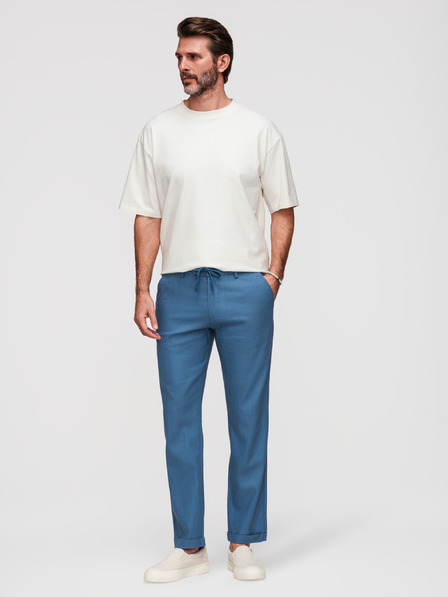 Ombre Clothing Férfi chino nadrág lenvászon keverékből - kék denim V5 P1522 Ombre Clothing