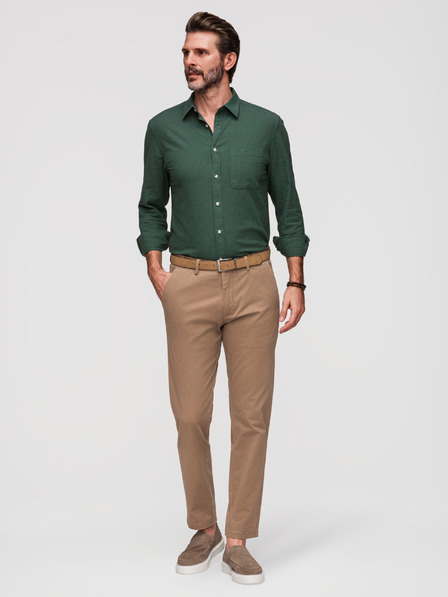 Ombre Clothing Férfi chino nadrág REGULAR FIT finom szerkezettel - sötét bézs V2 P1518 Ombre Clothing