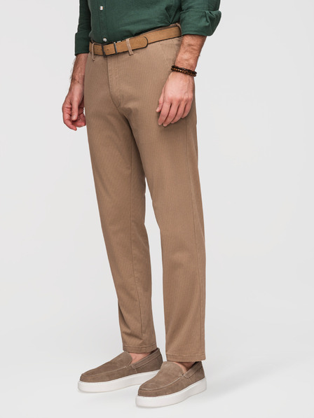 Ombre Clothing Férfi chino nadrág REGULAR FIT finom szerkezettel - sötét bézs V2 P1518 Ombre Clothing