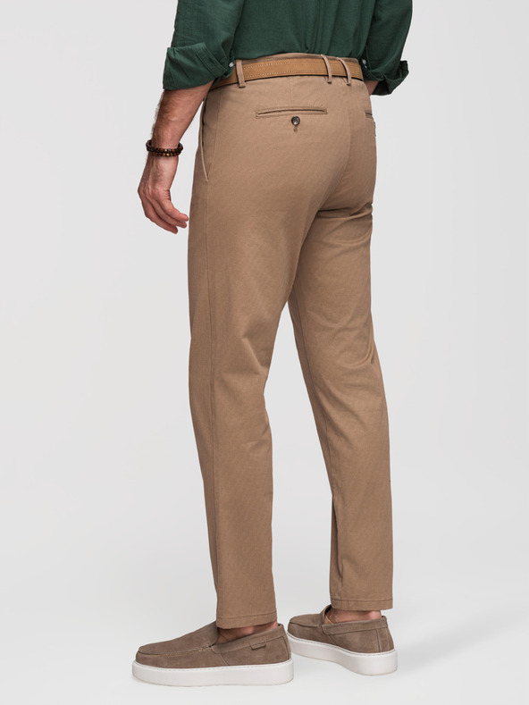 Ombre Clothing Férfi chino nadrág REGULAR FIT finom szerkezettel - sötét bézs V2 P1518 Ombre Clothing