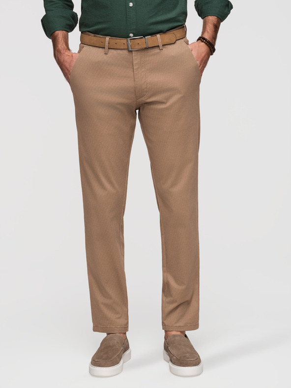 Ombre Clothing Férfi chino nadrág REGULAR FIT finom szerkezettel - sötét bézs V2 P1518 Ombre Clothing