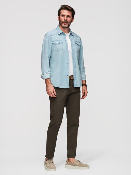 Ombre Clothing Férfi chino nadrág REGULAR FIT finom szerkezettel - sötétzöld V4 P1518 Ombre Clothing