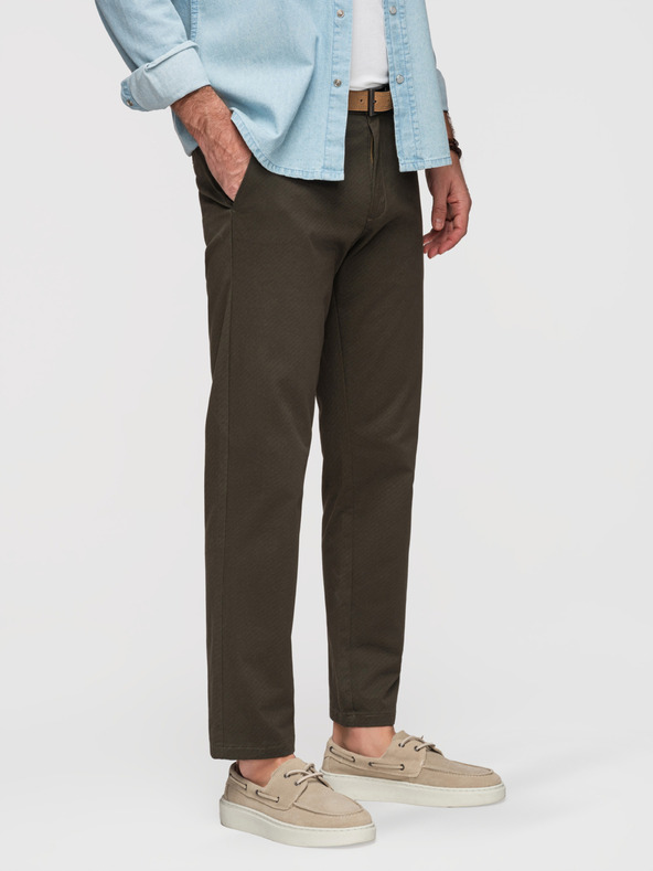 Ombre Clothing Férfi chino nadrág REGULAR FIT finom szerkezettel - sötétzöld V4 P1518 Ombre Clothing