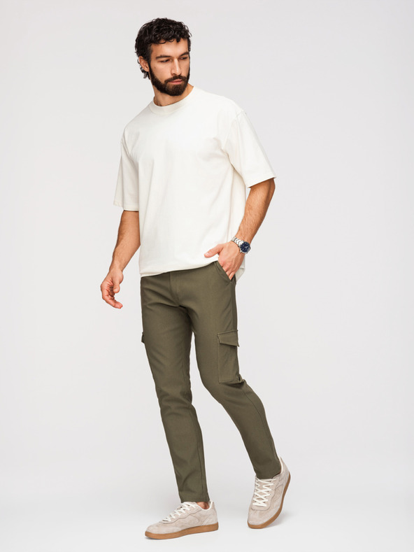 Ombre Clothing Férfi nadrág REGULAR cargo zsebbel - sötét olívazöld V1 P1515 Ombre Clothing