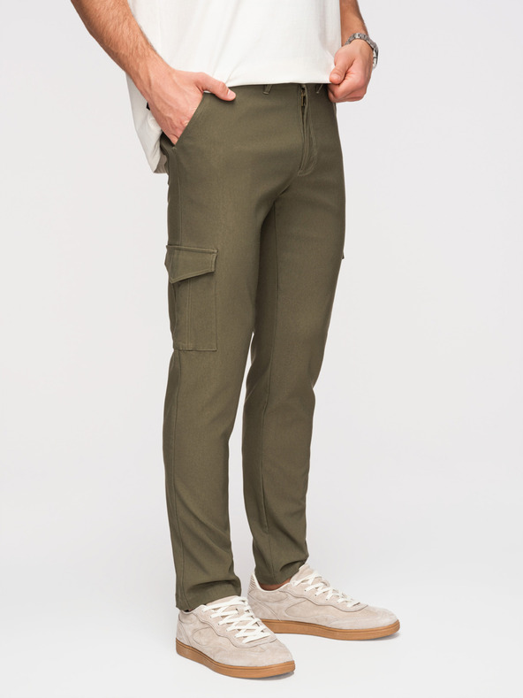 Ombre Clothing Férfi nadrág REGULAR cargo zsebbel - sötét olívazöld V1 P1515 Ombre Clothing