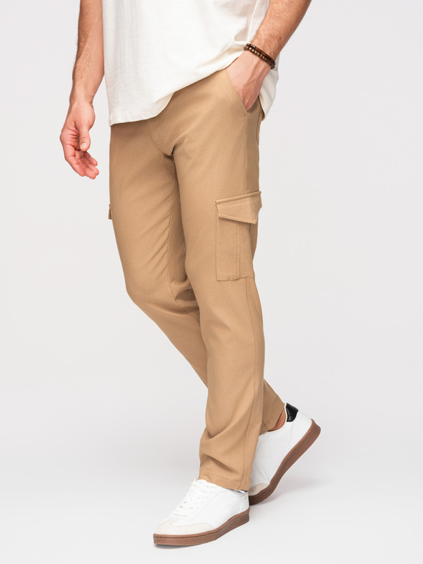 Ombre Clothing Férfi nadrág REGULAR cargo zsebbel - világosbarna V4 P1515 Ombre Clothing