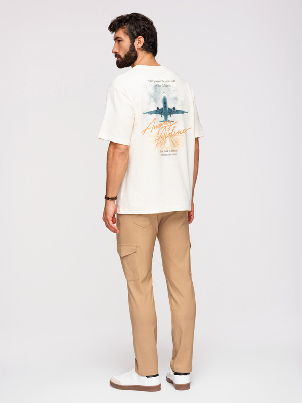 Ombre Clothing Férfi nadrág REGULAR cargo zsebbel - világosbarna V4 P1515 Ombre Clothing