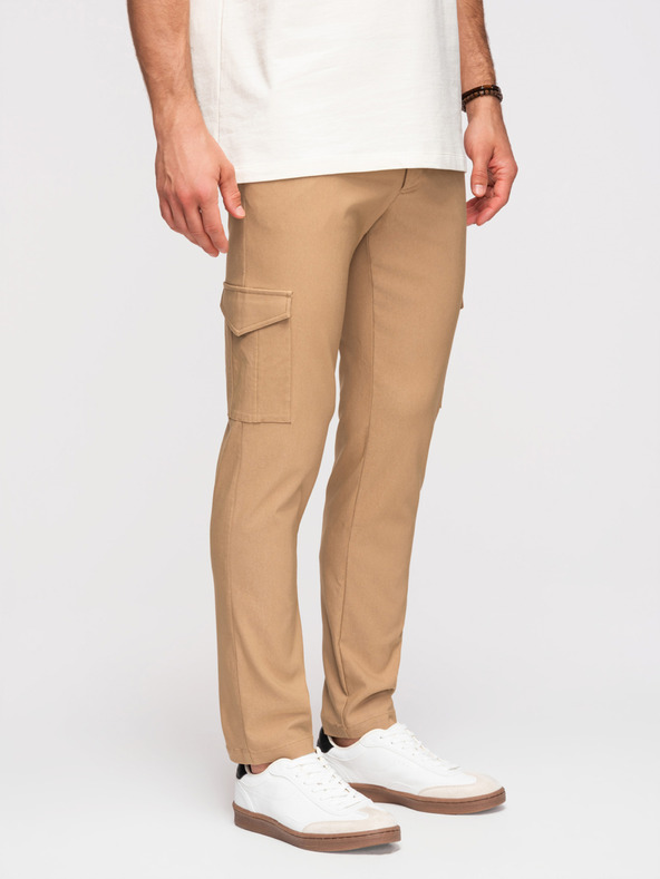 Ombre Clothing Férfi nadrág REGULAR cargo zsebbel - világosbarna V4 P1515 Ombre Clothing