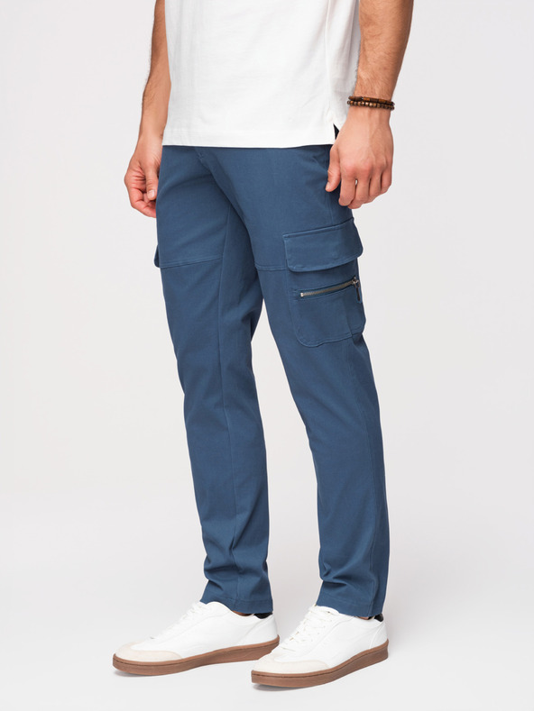 Ombre Clothing Férfi nadrág egyenes szárral és cipzáras zsebbel - sötétkék V1 P1517 Ombre Clothing