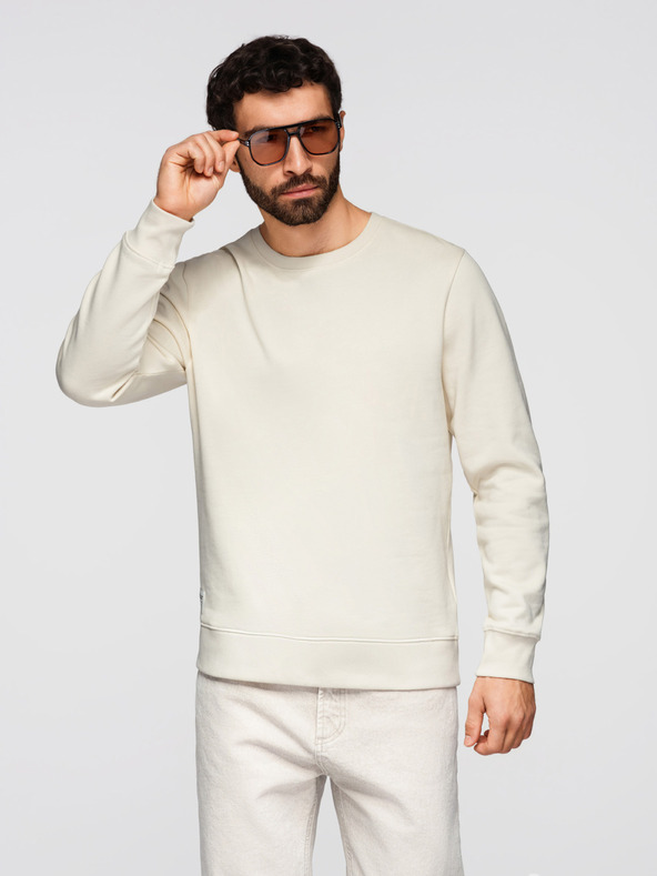 Ombre Clothing Férfi hoodie BASIC kerek nyakkal - krémszínű Ombre Clothing