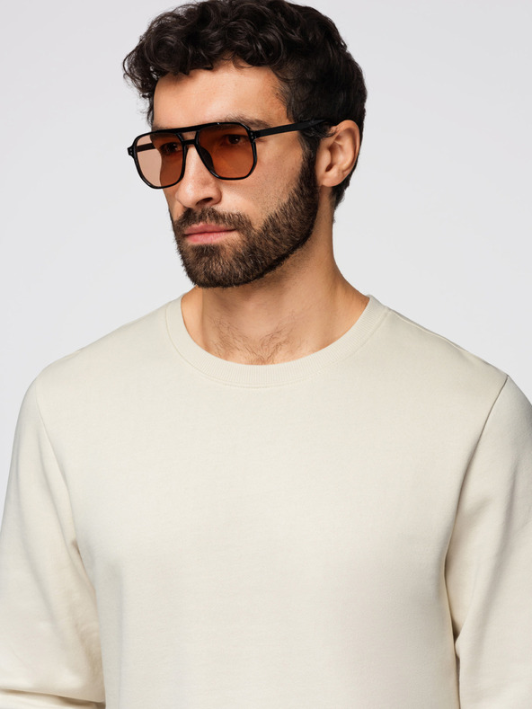Ombre Clothing Férfi hoodie BASIC kerek nyakkal - krémszínű Ombre Clothing