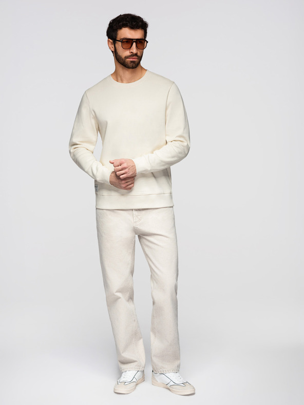Ombre Clothing Férfi hoodie BASIC kerek nyakkal - krémszínű Ombre Clothing