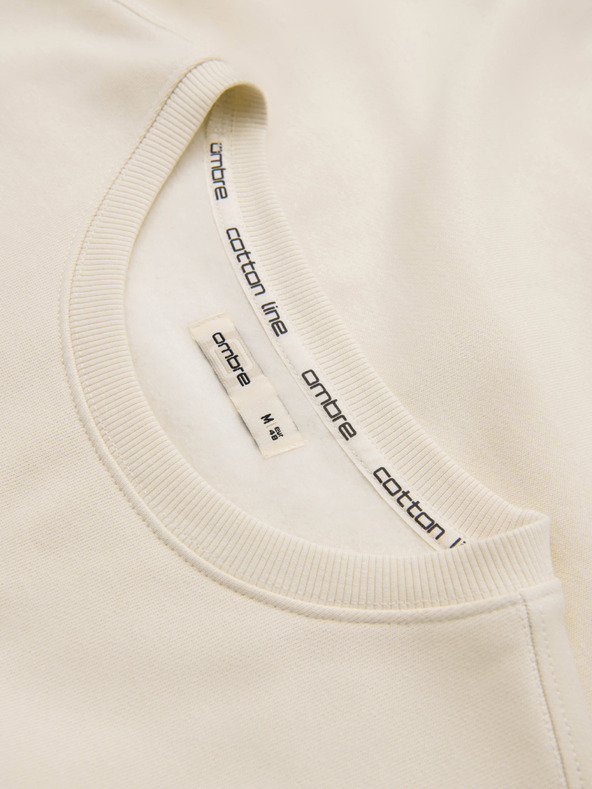 Ombre Clothing Férfi hoodie BASIC kerek nyakkal - krémszínű Ombre Clothing