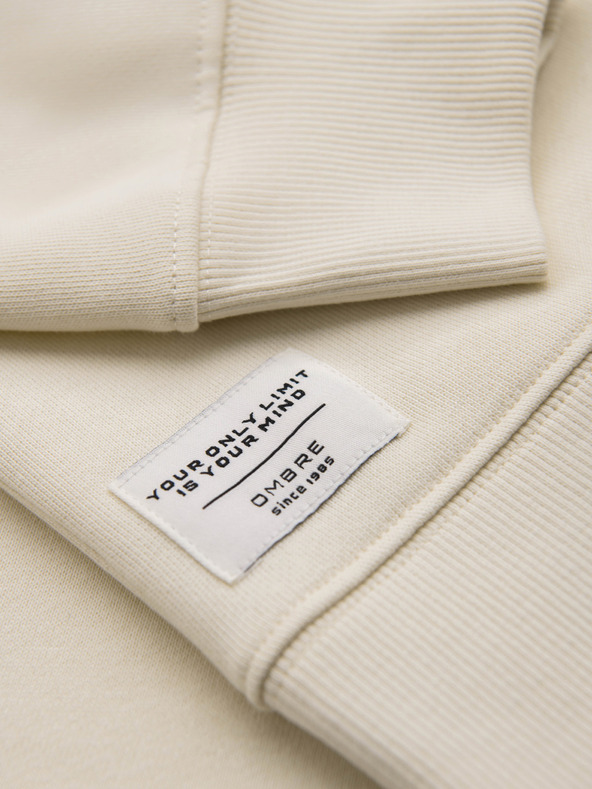 Ombre Clothing Férfi hoodie BASIC kerek nyakkal - krémszínű Ombre Clothing
