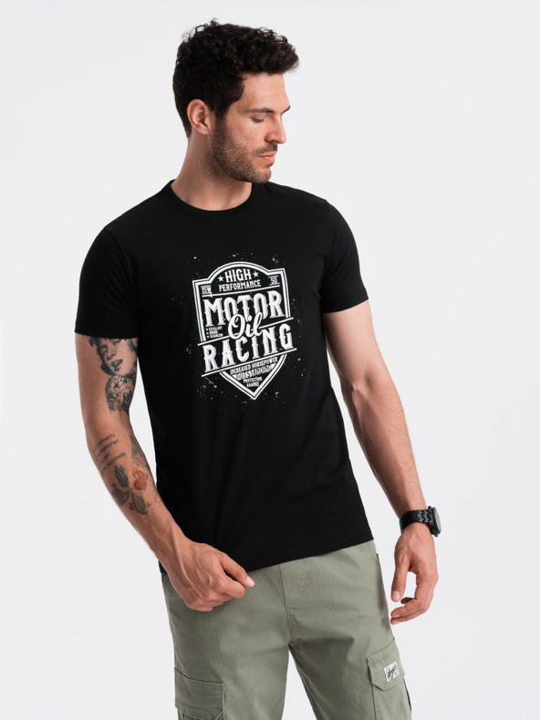 Ombre Clothing Fekete férfi nyomtatott póló Ombre Ruházat