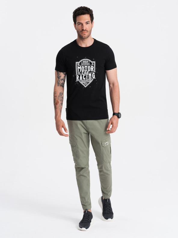 Ombre Clothing Fekete férfi nyomtatott póló Ombre Ruházat