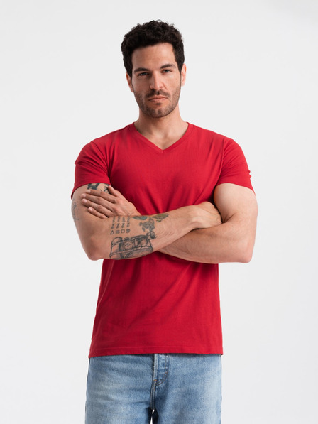 Ombre Clothing Piros férfi pamut alap férfi póló Ombre Ruházat