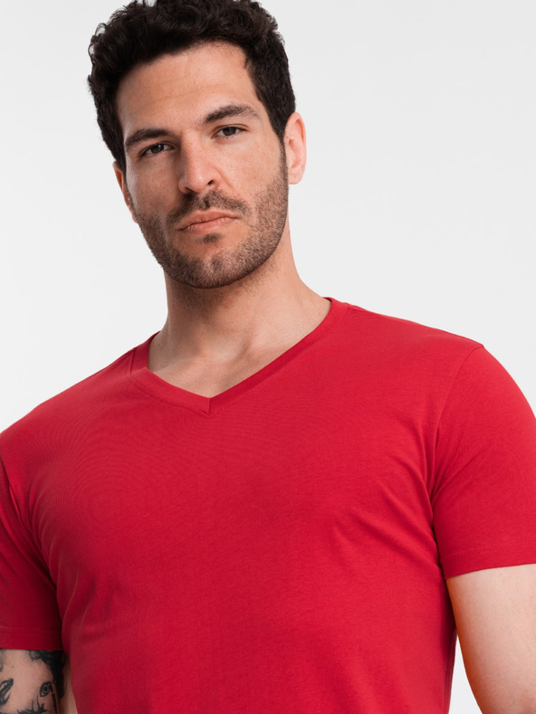 Ombre Clothing Piros férfi pamut alap férfi póló Ombre Ruházat