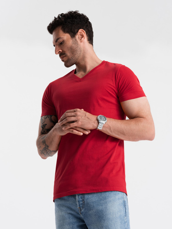 Ombre Clothing Piros férfi pamut alap férfi póló Ombre Ruházat