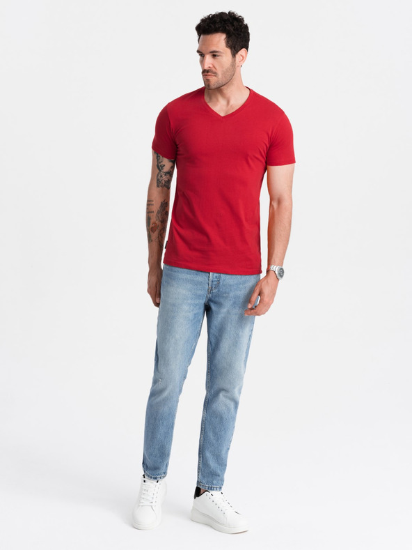 Ombre Clothing Piros férfi pamut alap férfi póló Ombre Ruházat