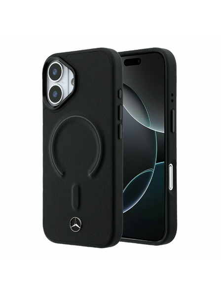 Mercedes Mercedes PU Leather 3D MagSafe Hátsó Tok iPhone 17-hez Fekete