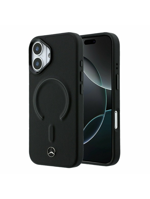 Mercedes Mercedes PU Leather 3D MagSafe Hátsó Tok iPhone 17-hez Fekete