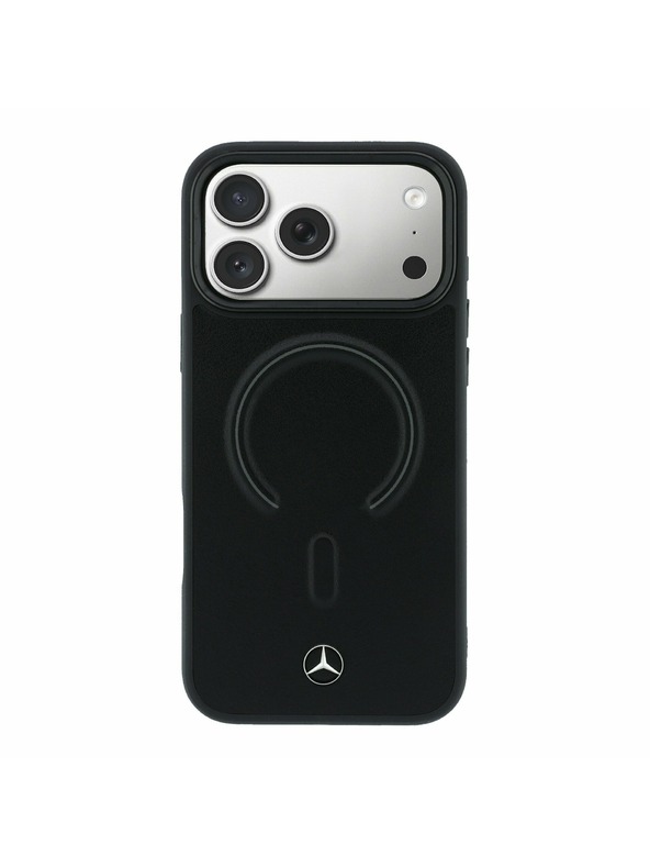 Mercedes Mercedes PU Leather 3D MagSafe Hátsó Tok iPhone 17 Pro-hoz Fekete