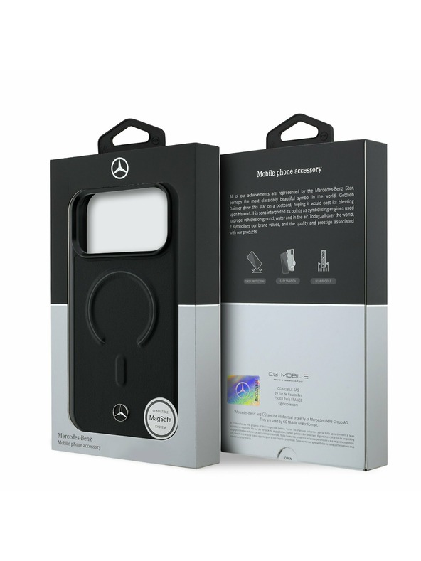 Mercedes Mercedes PU Leather 3D MagSafe Hátsó Tok iPhone 17 Pro-hoz Fekete