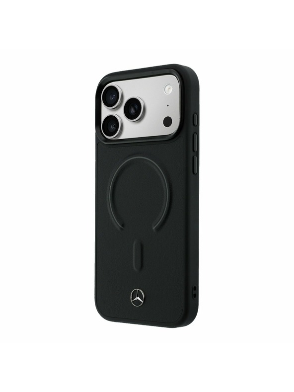 Mercedes Mercedes PU Leather 3D MagSafe Hátsó Tok iPhone 17 Pro Max-hoz Fekete