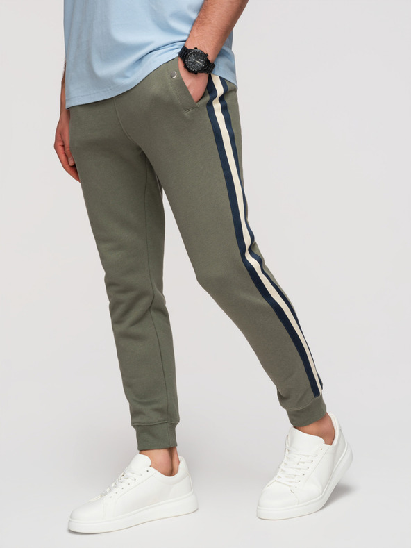 Ombre Clothing Férfi tréning nadrág szegéllyel és bordázott szárral - olivazöld V2 P1519 Ombre Clothing