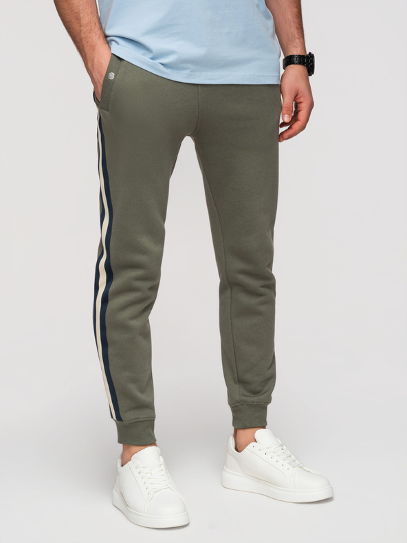 Ombre Clothing Férfi tréning nadrág szegéllyel és bordázott szárral - olivazöld V2 P1519 Ombre Clothing